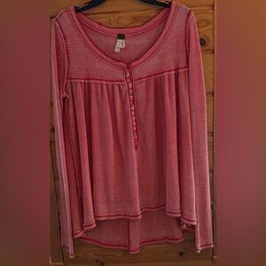 We The Free Coral Orange Empire Waist with 3/4 button Down Women's Top XS